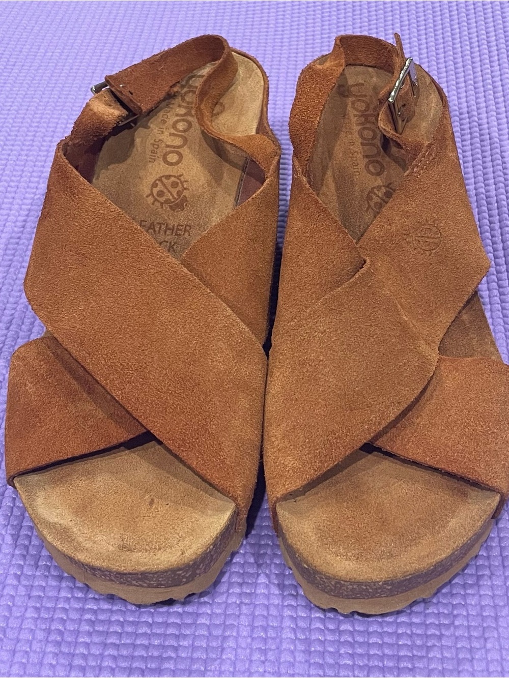 Women's Brown Suede Crisscross Leather-Trim Sandals with Buckle
